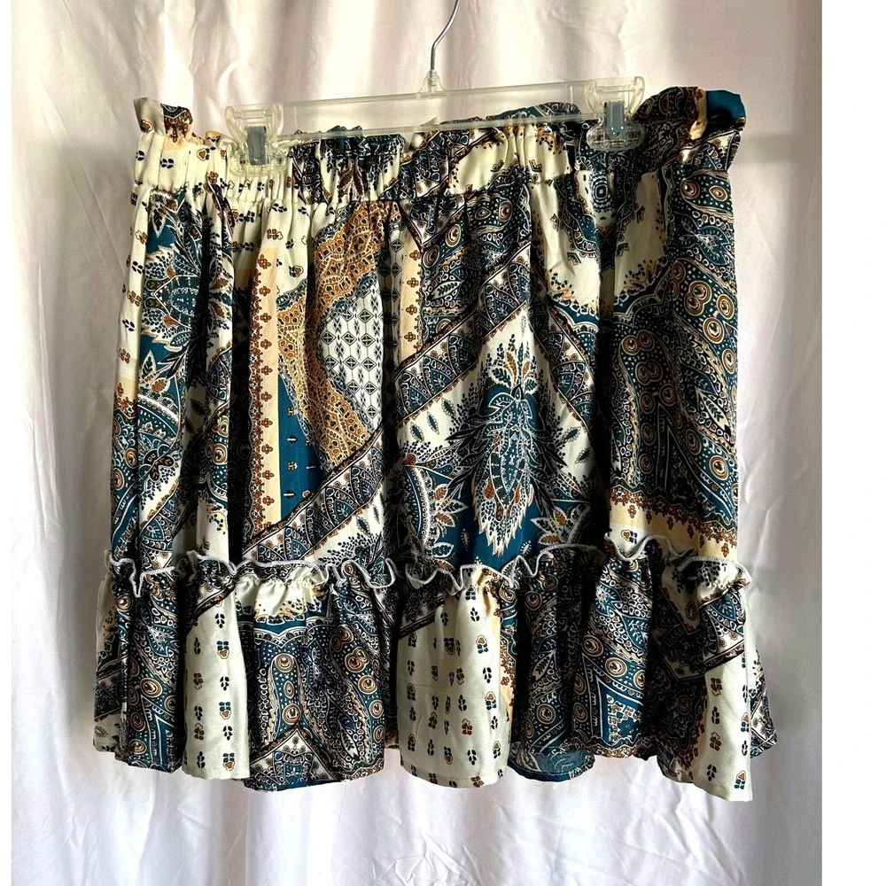 Boho Paisley‎ Skirt Cottagecore Ruffle Tiered Skirt Coastal Cowgirl Flowy XXL